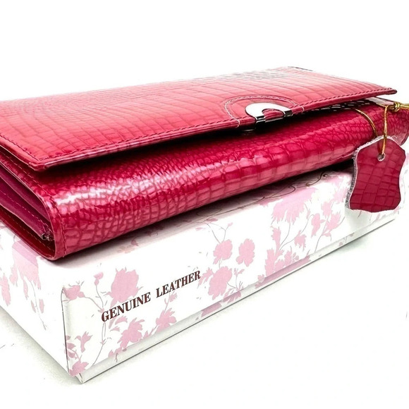 New Genuine Leather Large Wallet Crocodile gift box - Picture 11 of 12